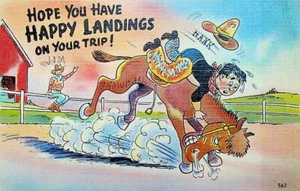 Hope You Have Happy Landings On Your Trip Humor Bucking Bronco Postcard - Bild 1 von 2