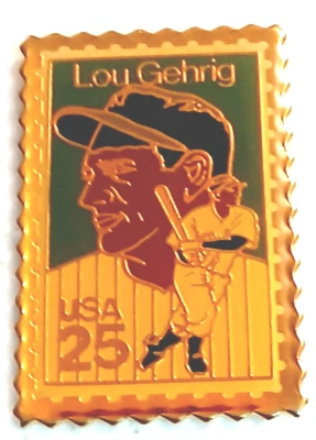 YANKEES PIN LOU GEHRIG PIN 1990's VTG METAL USPS STAMP PIN MLB HALL OF FAMER - Image 1 of 4