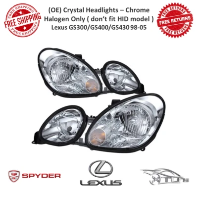 Spyder Xtune Crystal Headlights Chrome Halogen Only For Lexus GS300/GS400/GS430 - Image 1 of 4