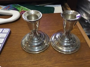 NICE PAIR OF LUNT 3 INCH STERLING SILVER WEIGHTED CANDLESTICKS SABBATH CANDLES - Picture 1 of 5