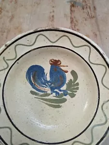Primitive French Slipware Plate Bowl Rooster 8" Country Farmhouse Redware BOHO B - Picture 1 of 17