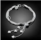 Vintage Sterling Silver Thick Chain Bracelet Heart Pendant Trend Cute Bangle