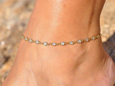 Tobillera de tenis para mujer con diamante simulado de corte redondo de 3,50 quilates enchapada en oro amarillo de 14 quilates Foto 1 de 4