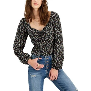 Kingston graues Damen Blumen Puffärmel Schößchen Top Shirt Junior S - Bild 1 von 2