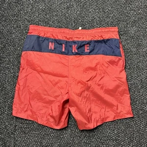 VTG 90s Nike Swoosh Logo Spell Out Swim Trunks Shorts Adult Large Red Navy Blue - Picture 1 of 4