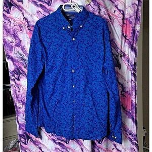 Camicia Crown & Ivy Paisley con bottoni L blu slim fit elasticizzata - Foto 1 di 7
