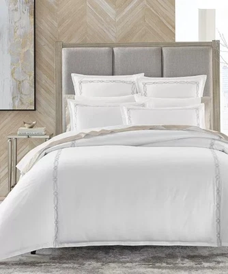 Juego de edredón KING 3 piezas Hotel Collection "Portofino", 600TC, plateado/blanco, italiano Foto 1 de 4