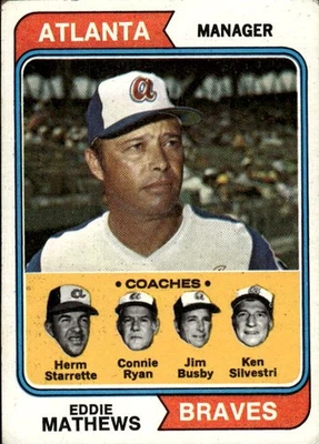1974 Topps Braves Leaders Mathews / Starrette / Ryan / Busby / Silvestri #634 - Image 1 of 2