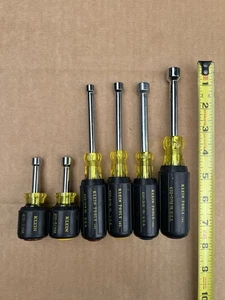 🇺🇸Lot Of 6 Klein Tools Nut Drivers 7/16” 3/8” 5/16” 1/4” Stubby 5/16” 1/4”🇺🇸 - Picture 1 of 5