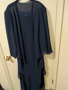 Sz 20W Vintage 80s 90s Ursula of Switzerland Women's Dress Gemmed Chiffon - Picture 1 of 4
