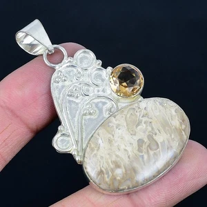 Pluma raíz jaspe, morganita piedras preciosas 925 plata esterlina joyería col... - Imagen 1 de 5