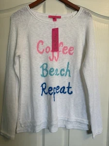 Lilly Pulitzer Sweater Womens Large Danette Coffee Beach Repeat Pullover NEW - Picture 1 of 3