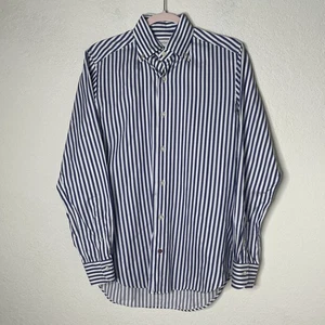 Carrel Luxury Tailoring Mens Blue White Striped Button Down Shirt Size 38/15 - Picture 1 of 14