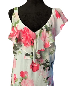 Vestido para mujer Signature by Robbie Bee estampado floral con volantes y cuello en V talla 14 hadas - Imagen 1 de 9