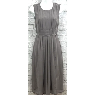 Warehouse A-Line Midi Dress Grey Chiffon Occasion Sz 8 Pleated Sleeveless Party - Image 1 of 4