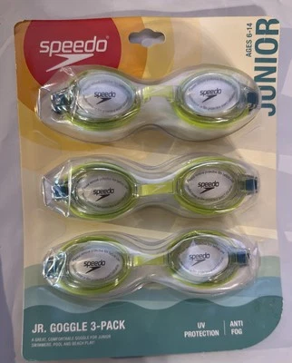 Speedo Jr. Goggle 3-Pack - Lime Green - Ages 6-14 Anti Fog UV Protection - Image 1 of 2