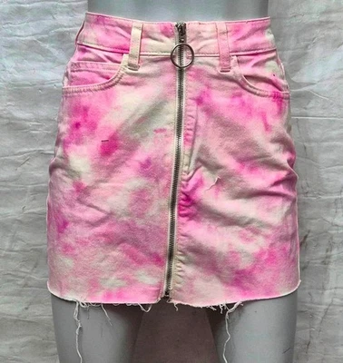BERSHKA Womens Lovely Midi Pink White Denim Cotton Zip Skirt EUR 32 22"/24" - Image 1 of 2