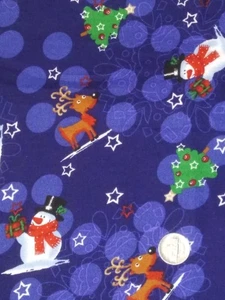 Weihnachtsstoff 1 Yd & 30" lang blau Schneemann Rentier Weihnachtsbaum Baumwolle - Bild 1 von 2