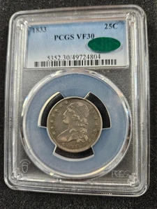 1833 Capped Bust Silver Quarter United States US Coin PCGS VF30 🌟 CAC 🌟 - Picture 1 of 3
