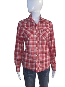 Wrangler Size 10 Retro Red Plaid Western Top 100% Cotton Snap Shirt Bust 39” - Picture 1 of 12