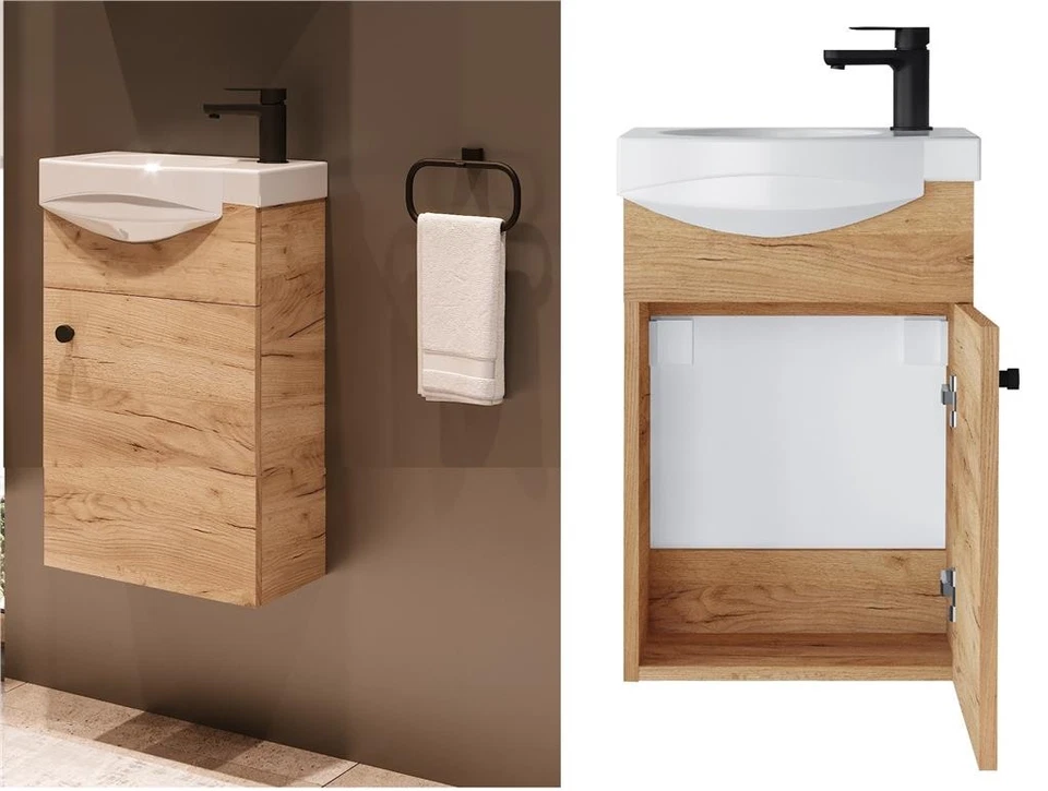 IMPACT FURNITURE Bathroom Vanity Unit with Basin 400mm Cloakroom Small Sink Wall Cabinet Oak Avir