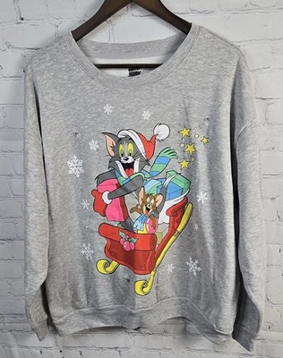 Tom and Jerry Light Up Ugly Christmas Sweater Gray Festive Junior's Size XXL  - Image 1 of 4