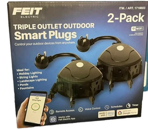 Feit Spina da Parete Elettrica da Esterno Smart Wi-Fi Doppia Presa - Colore Nero, Confezione da 2 - Foto 1 di 2