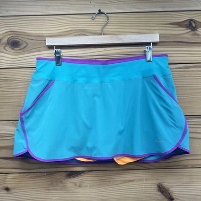 Nike Skort Skirt Large Green Purple Undershorts Dri Fit Tennis Mini Pockets B183 - Image 1 of 4