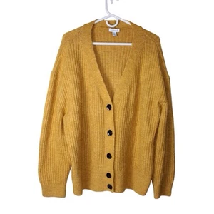 TOPSHOP Womens US 12 Knit Sweater Cardigan Mustard Rib Knit Buttoned V Neck - Picture 1 of 10