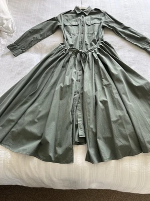 Dries Van Noten Green Button Down Shirt Dress With Overskirt Size 36 UK 8 10  - Image 1 of 4