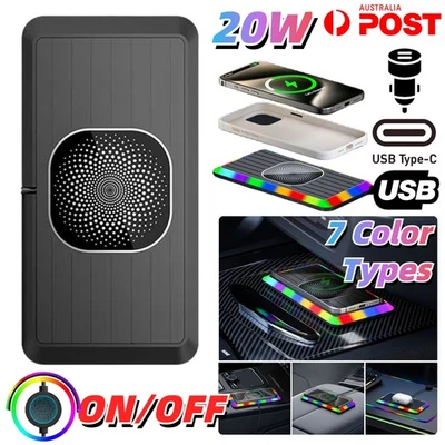 20W Qi Wireless Charger RGB Light Fast Charging Holder Pad Universal Car Home AU - Image 1 of 4