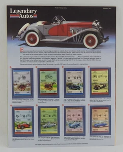 Pannello Francobolli Società Commemorativa Postale Vintage Auto Leggendarie Nevis - Foto 1 di 6