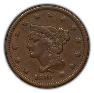 1841 1c Braided Hair Large Cent - XF - SKU-B3045 - Picture 1 of 4