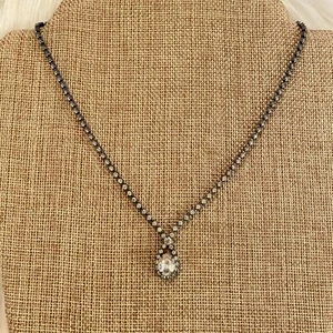 Vintage Victorian Teardrop Rhinestone Necklace Formal Prom Prong Set 6733 - Picture 1 of 7