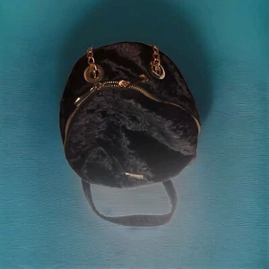 ALDO Mini Black Crushed Velvet Backpack /Zipper Bag - Picture 1 of 17