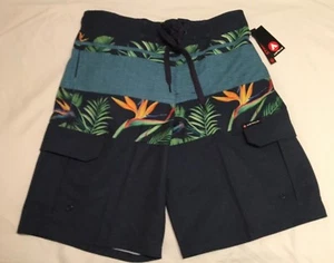 AIRWALK Stretch MEN'S Navy Tropical Print SWIM SHORTS - Size S NWT - MSRP $38 - Picture 1 of 12