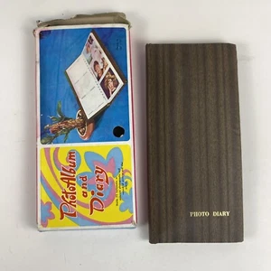 Vtg 70s MCM Faux Wood Grain Photo Diary 10 Pages 11”x5.25" Original Box NOS - Picture 1 of 13