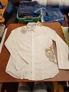 Camisa GUESS Para Hombre GRANDE L/S Blanca con Marrón Gráfica Informal Botones Nueva con Etiquetas GB7 - Imagen 1 de 13