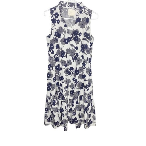 Kate Spade bianco marino floreale abito midi turno alta taglia bassa XS Designer flirty