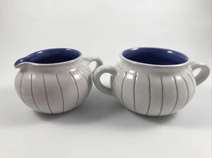 KBG Kongsberg Keramikk NORWAY OPEN SUGAR & CREAMER - White & Blue Mid Century - Picture 1 of 12
