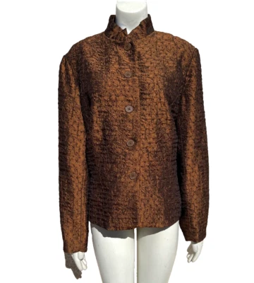 Chaqueta Coldwater Creek Bronce Marrón Elegante Texturizado Botón Frontal Blazer Talla L Foto 1 de 4