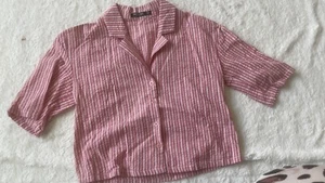 Nasty Gal Collection Womens Red Stripe Collar Button Crop Top Size 2 - Foto 1 di 2