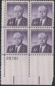 Plate Block of 4 stamps - Scott 1161 - 4 cent - Robert A. Taft - 1960 - MNH - Picture 1 of 1