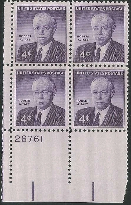 Plate Block of 4 stamps - Scott 1161 - 4 cent - Robert A. Taft - 1960 - MNH - Image 1 of 1