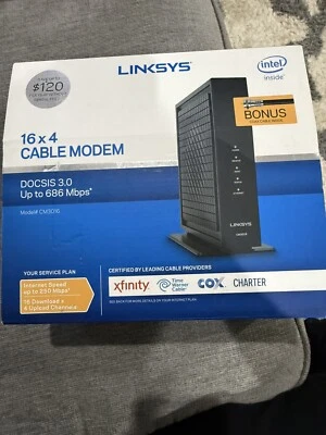 Linksys CM3016 16x4 Cable Modem DOCSIS 3.0 Up to 686 Mbps in Black - Image 1 of 4