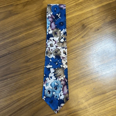 Gravata masculina vintage John Weitz abstrata floral 100% seda azul rosa feita nos EUA - Imagem 1 de 4