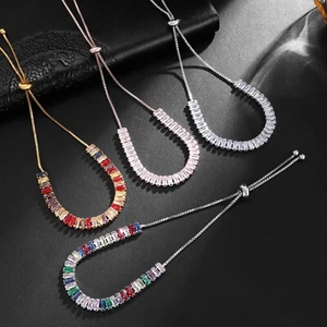 2.5*5mm Rainbow Cubic Zirconia CZ Tennis Bracelet, Adjustable Folding Bracelet - Picture 1 of 17