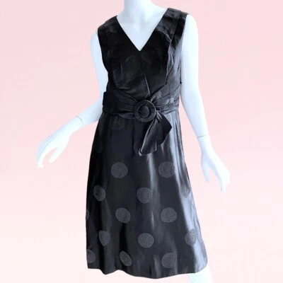 Vestido de fiesta de cóctel mod satinado lazo negro estampado asiático brocado años 50 60 de colección Foto 1 de 4