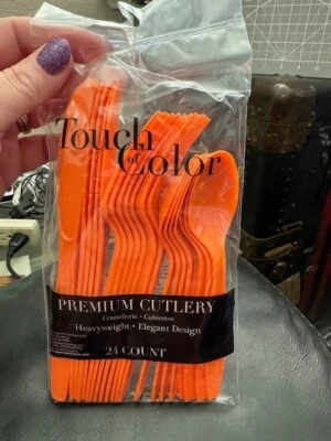 Sunkissed Orange Heavy Duty Plastic Cutlery Assorted 24ct. Tableware New!!! - Image 1 of 2