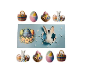 Juego de 9 calcomanías extraíbles conejitos cestas de huevos de gallina para huevos - Imagen 1 de 5